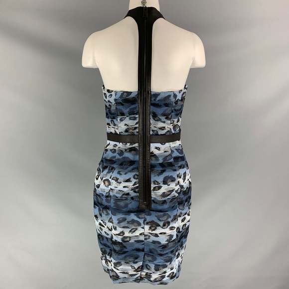 BURBERRY PRORSUM SS 2011 Blue Black Silk Camouflage Leather Knee-Length Dress - Picture 5 of 8